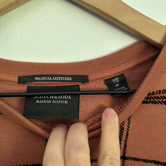 Scotch & Soda Plaid Crew Neck Cotton Pullover Top Size M Orange - Picture 6 of 7